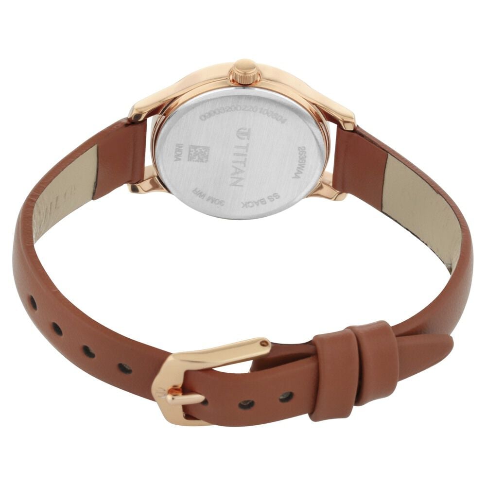 Titan Quartz Analog Silver Dial Tan Leather Strap Watch For Women