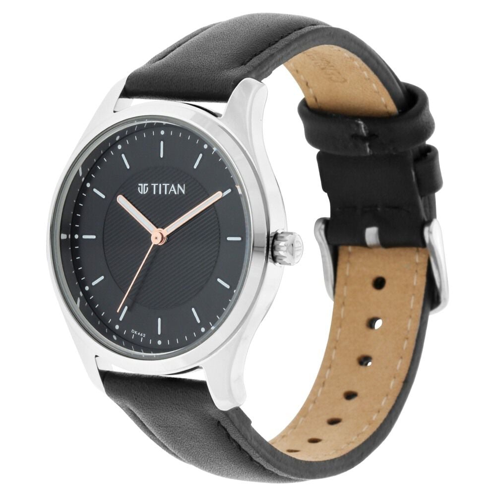 Titan Workwear Black Dial Women Watch With Leather Strap