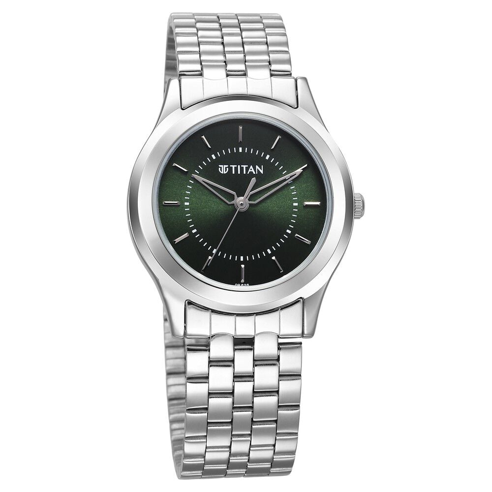 Titan Karishma Zing Quartz Analog Green Dial Silver Stainless Steel Strap Watch For Men