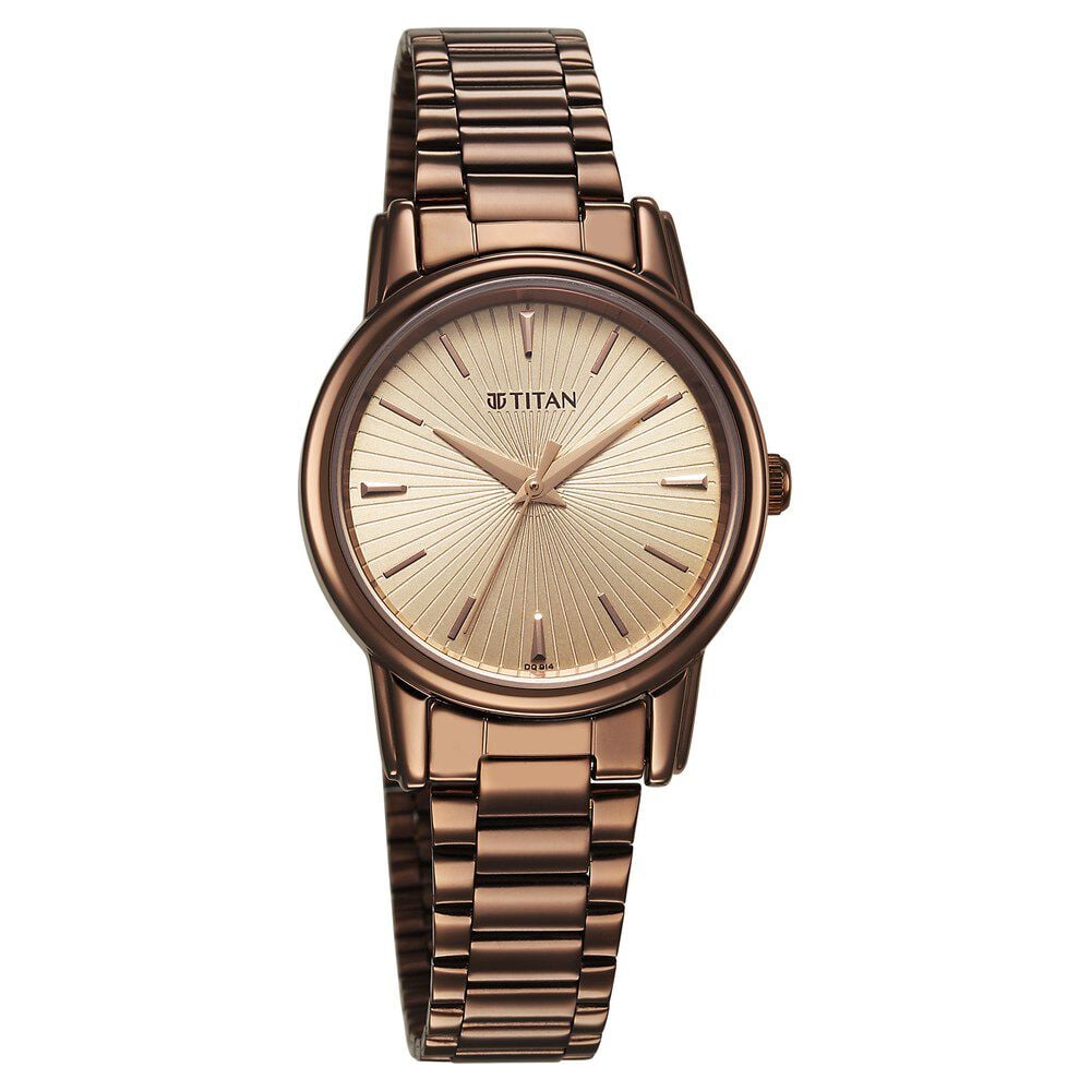 Titan Karishma Quartz Analog Beige Dial Brown Stainless Steel Strap Watch For Women