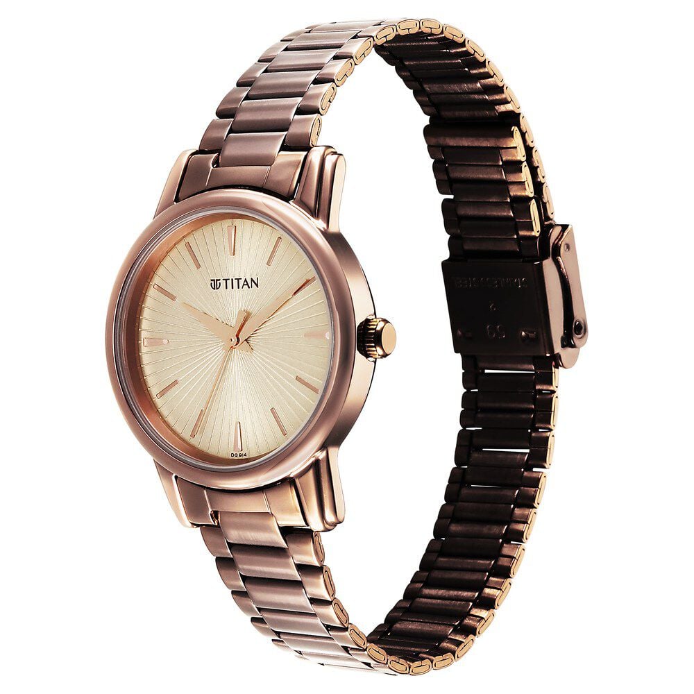 Titan Karishma Quartz Analog Beige Dial Brown Stainless Steel Strap Watch For Women