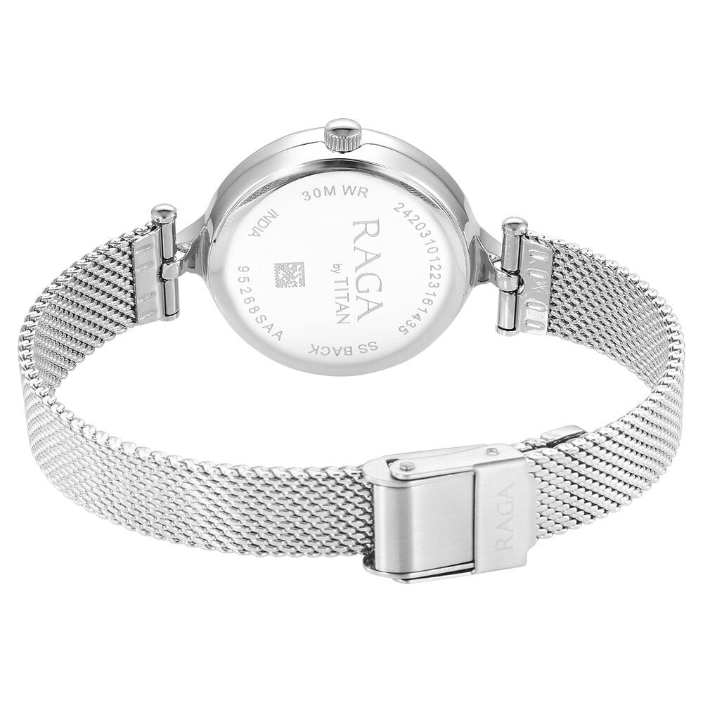 Titan Raga Showstopper Quartz Analog Pink Dial Silver Metal Strap Watch For Women