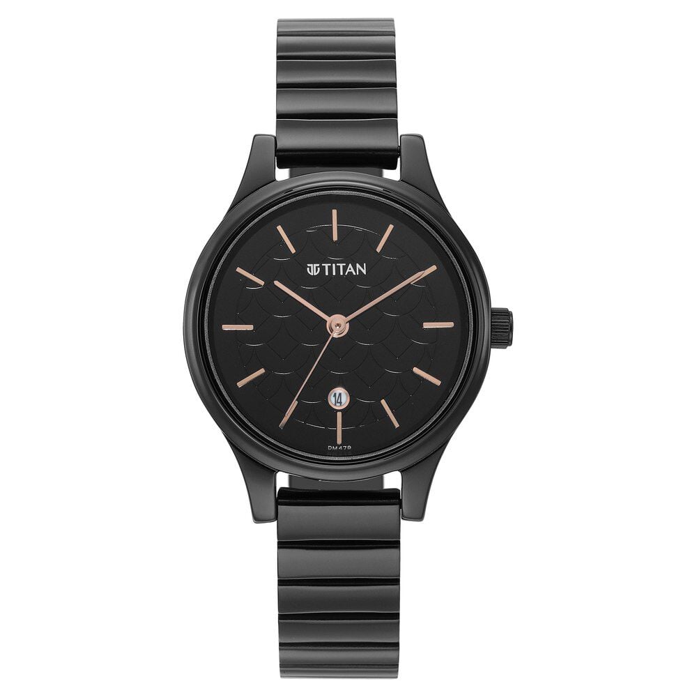 Titan Karishma Quartz Analog Black Round Dial Black Stainless Steel Strap Watch For Women