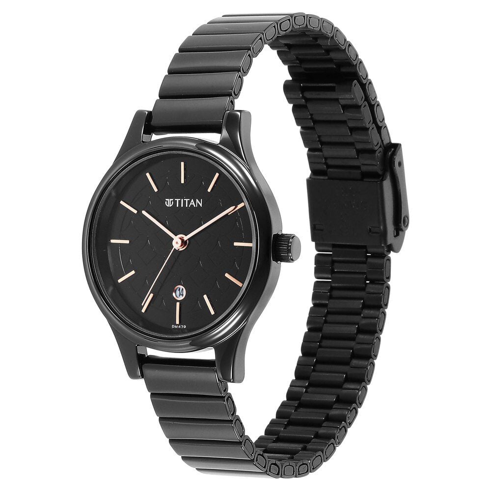 Titan Karishma Quartz Analog Black Round Dial Black Stainless Steel Strap Watch For Women