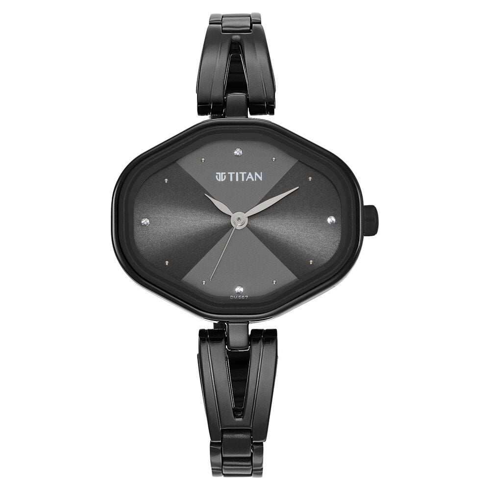 Titan Karishma Quartz Analog Black Dial Black Stainless Steel Strap Watch For Women