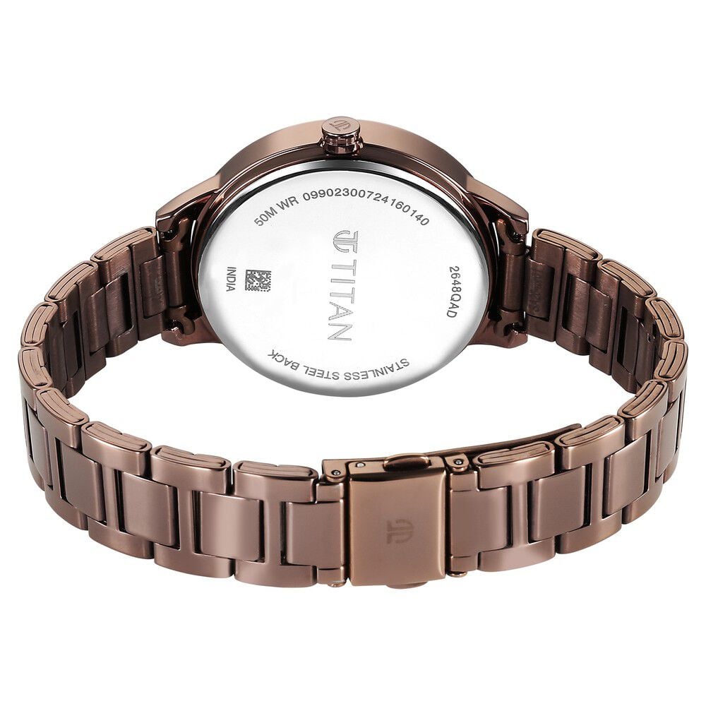 Titan Razzle Dazzle Quartz Analog Pink Dial Brown Stainless Steel Strap Watch For Women