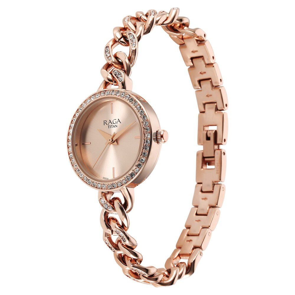 Titan Raga Showstopper Quartz Analog Rose Gold Round Dial Rose Gold Metal Strap Watch For Women