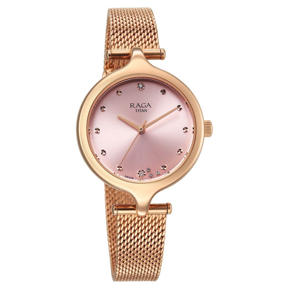 Titan Raga Showstopper Quartz Analog Rose Gold Dial Metal Strap Watch For Women