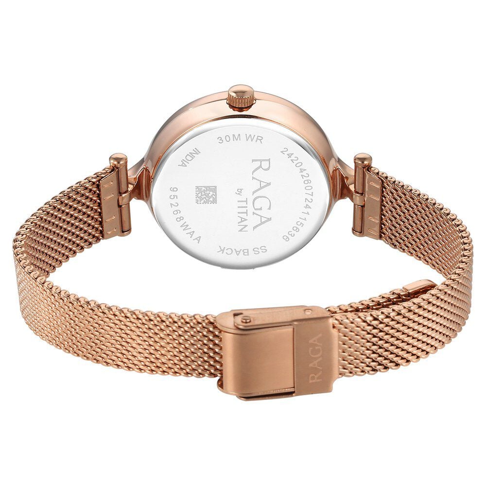 Titan Raga Showstopper Quartz Analog Rose Gold Dial Metal Strap Watch For Women
