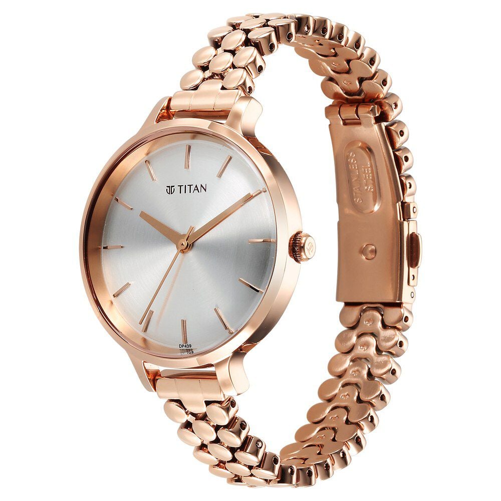 Titan Secluded Quartz Analog Silver Dial Metal Strap Watch For Women