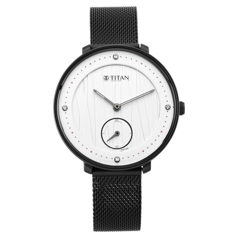 Titan Workwear Black Dial Women Watch With Stainless Steel Strap