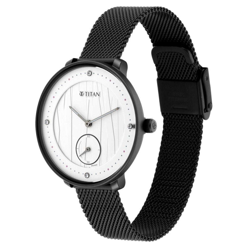 Titan Workwear Black Dial Women Watch With Stainless Steel Strap
