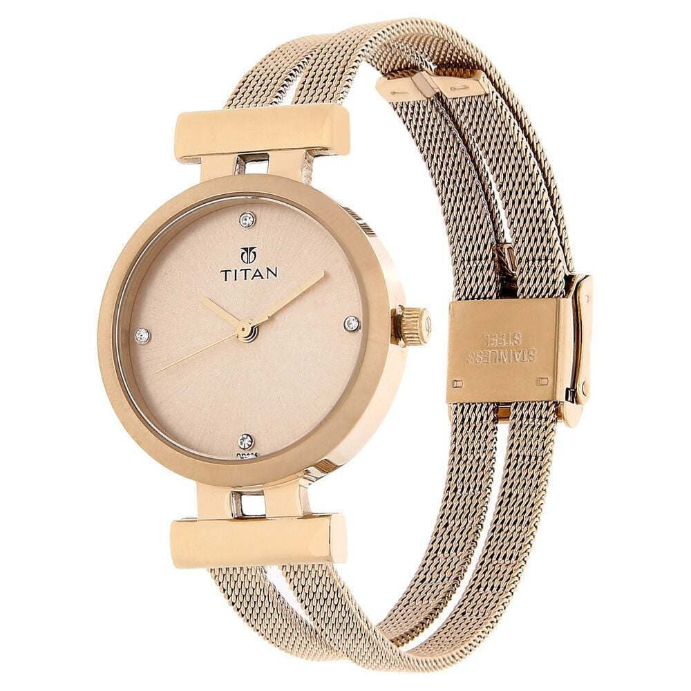 Titan Quartz Analog Rose Gold Dial Stainless Steel Strap Watch for Women