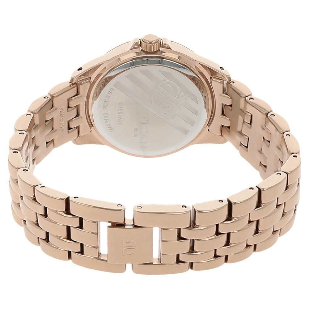 Titan Quartz Analog Champagne Dial Stainless Steel Strap Watch for Women