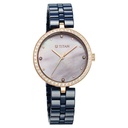 Titan Purple Ceramics Quartz Analog Mother of Pearl Dial Blue Ceramic Strap Watch For Women