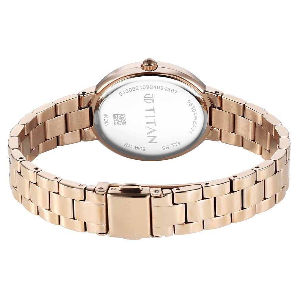 Titan Metro Quartz Analog Rose Gold Dial Stainless Steel Strap Watch For Women