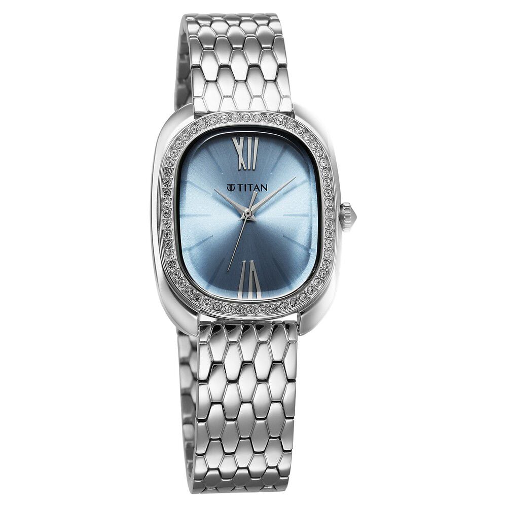 Titan Glamour Quartz Analog Blue Dial Silver Stainless Steel Strap Watch For Women