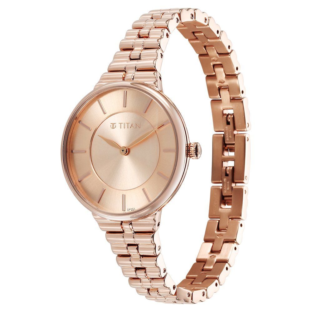 Titan Aura Quartz Analog Rose Gold Dial Stainless Steel Strap Watch for Women