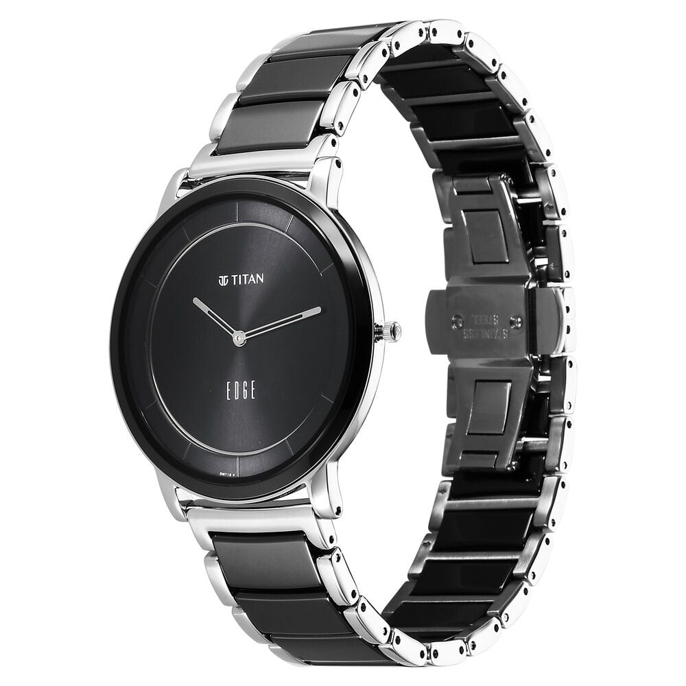 Titan Edge Fusion Quartz Analog Black Dial Two Toned Steel & Ceramic Strap Watch for Men