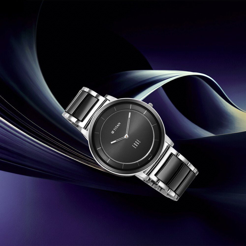 Titan Edge Fusion Quartz Analog Black Dial Two Toned Steel & Ceramic Strap Watch for Men