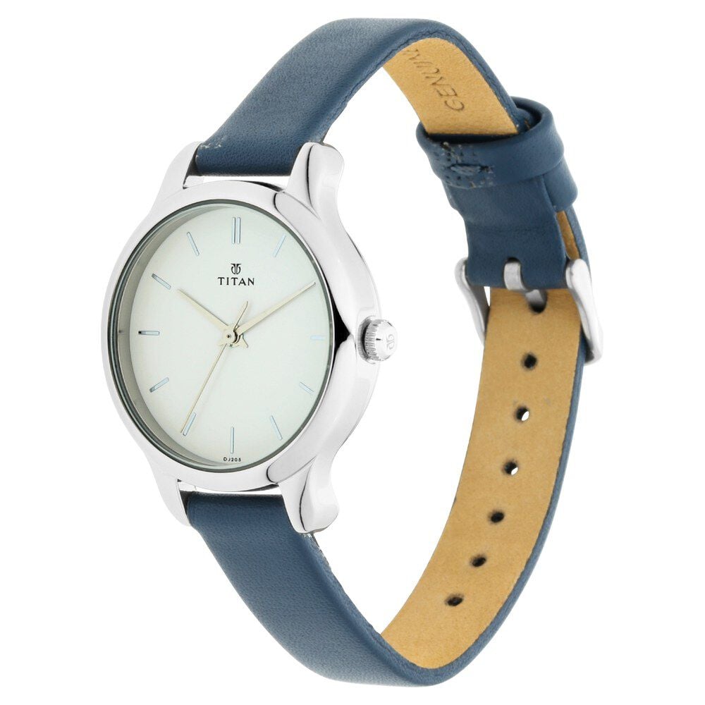 Titan Women's Chic minimalist watch with White dial and leather strap