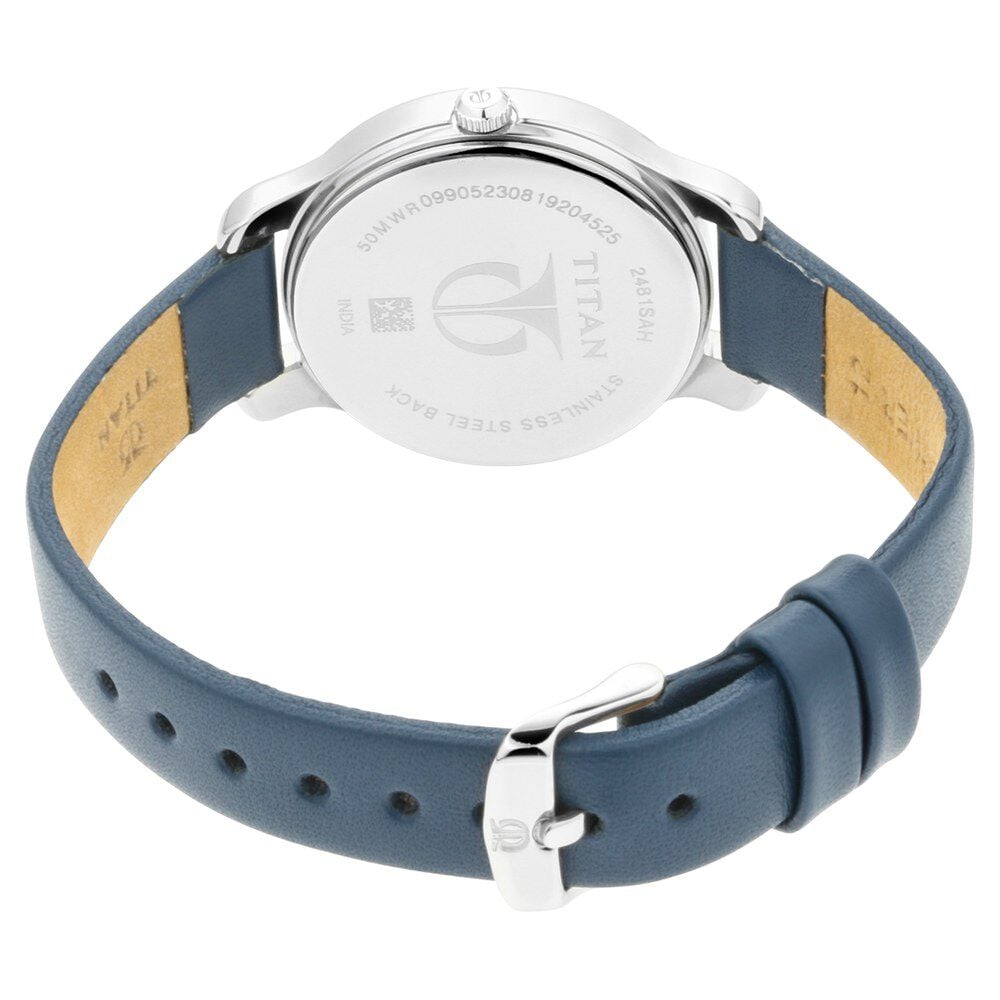 Titan Women's Chic minimalist watch with White dial and leather strap