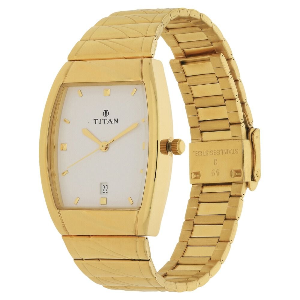 Titan Quartz Analog with Date White Dial Stainless Steel Strap Watch for Men