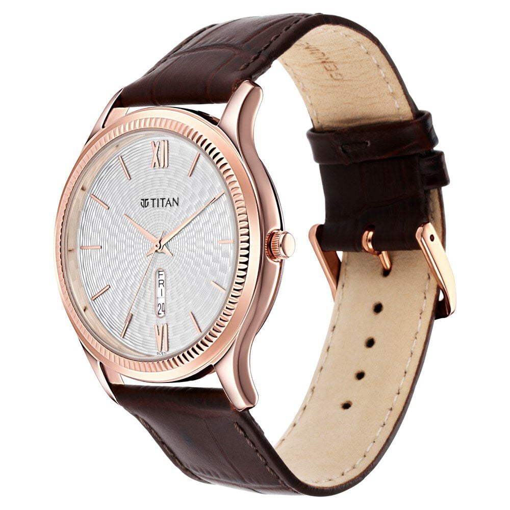 Titan Analog with Day and Date White Dial Leather Strap watch for Men