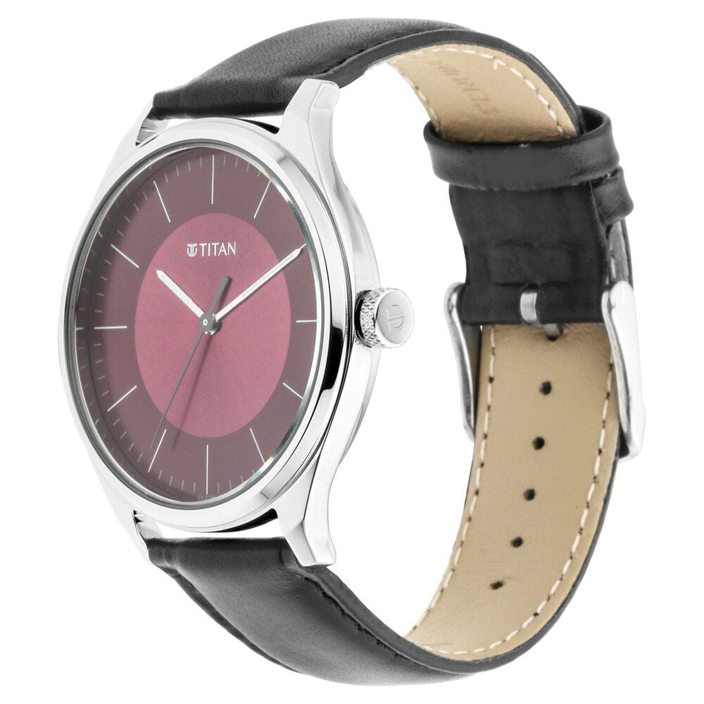 Titan Men's Urban Edge Lustrous Maroon Dial Leather Watch