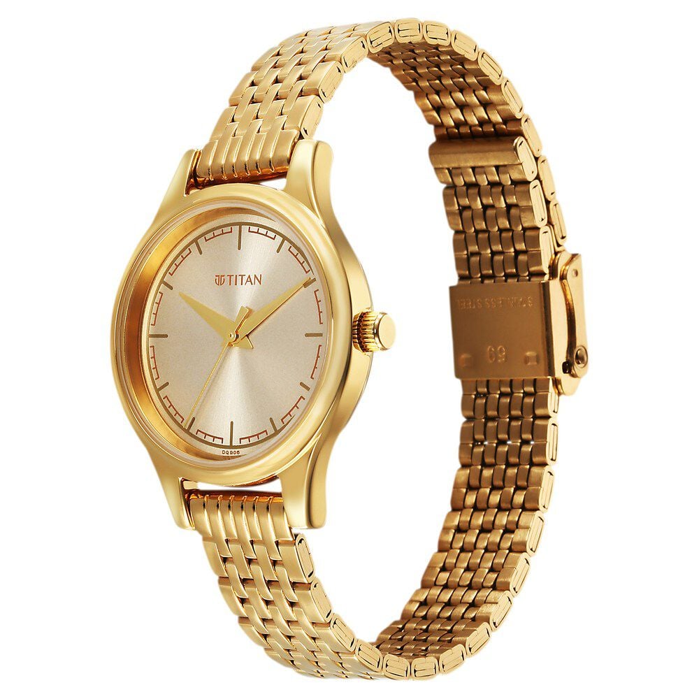 Titan Karishma Quartz Analog Golden Dial Golden Stainless Steel Strap Watch For Women