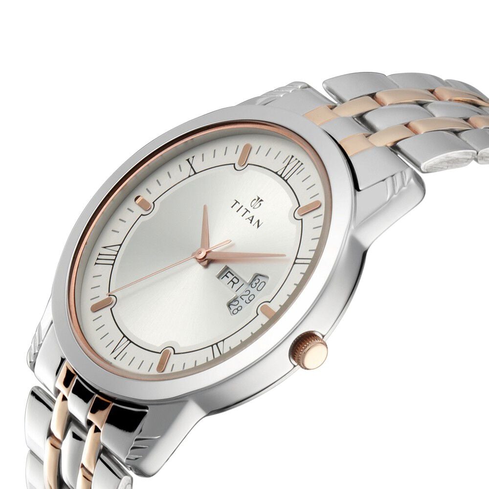 Titan Bandhan Quartz Analog with Day and Date Silver Dial Stainless Steel Strap Watch for Couple