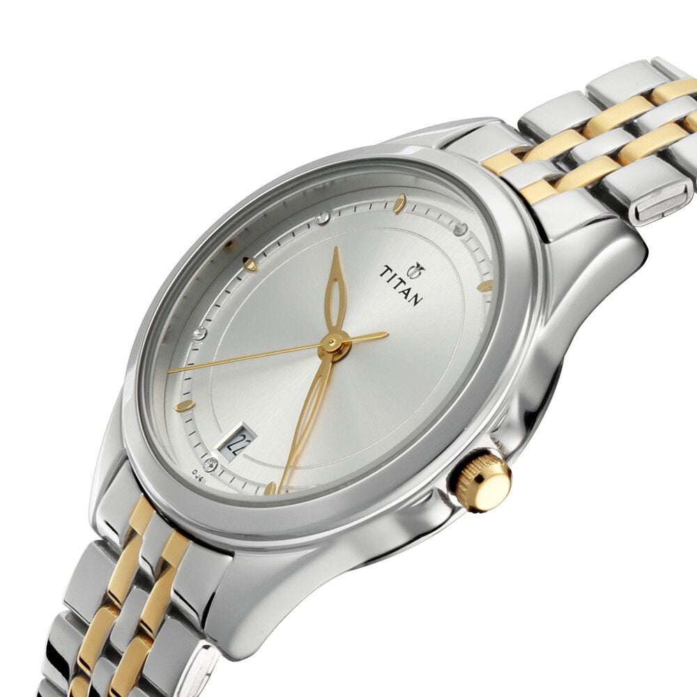 Titan Bandhan Quartz Analog with Day and Date Silver Dial Stainless Steel Strap Watch for Couple