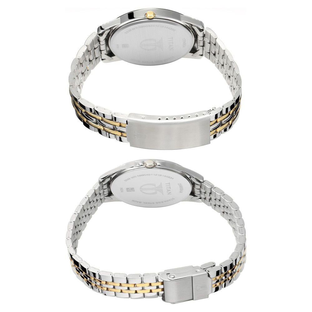 Titan Bandhan Quartz Analog with Day and Date Silver Dial Stainless Steel Strap Watch for Couple