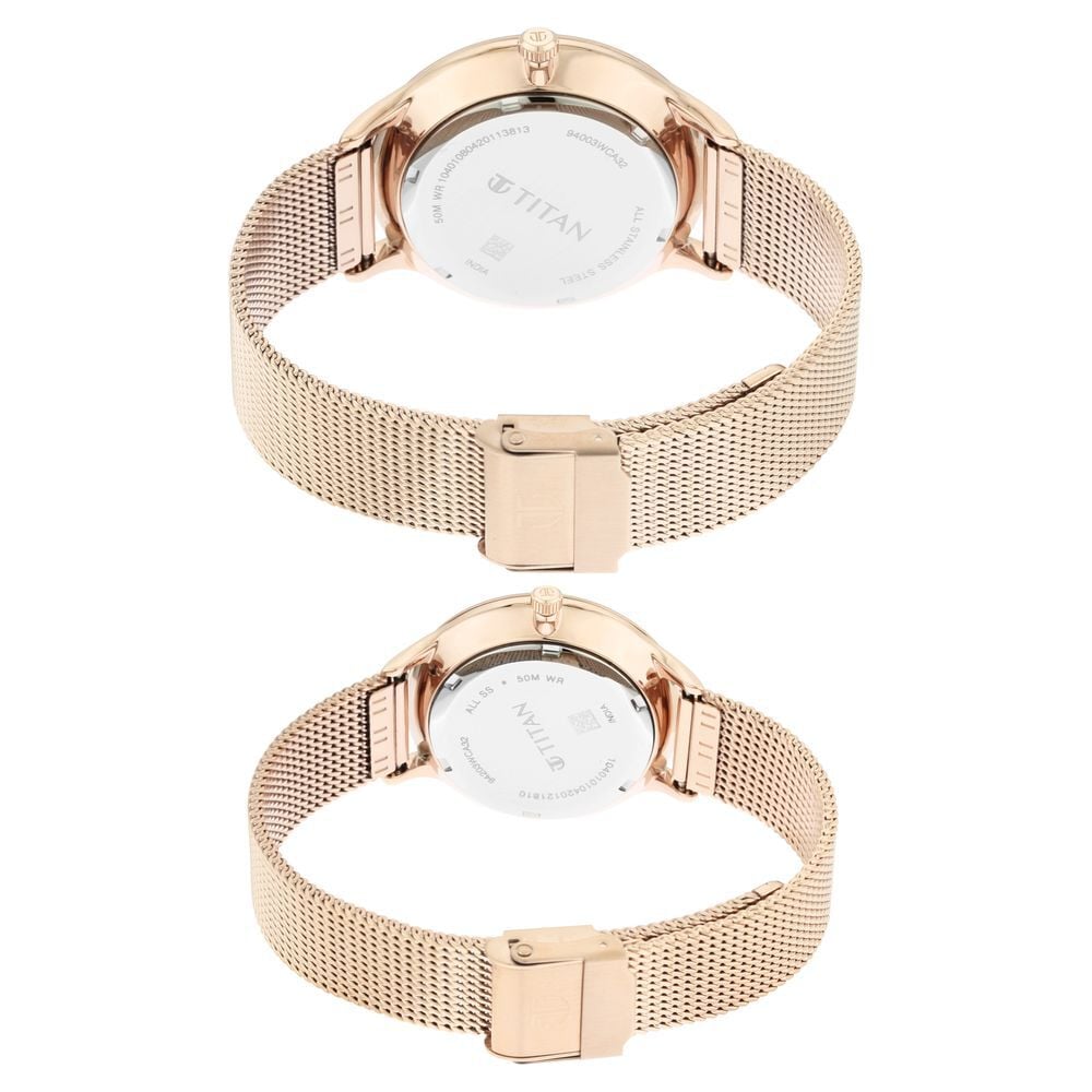 Titan Quartz Multifunction White Dial Stainless Steel Strap Watch for Couple