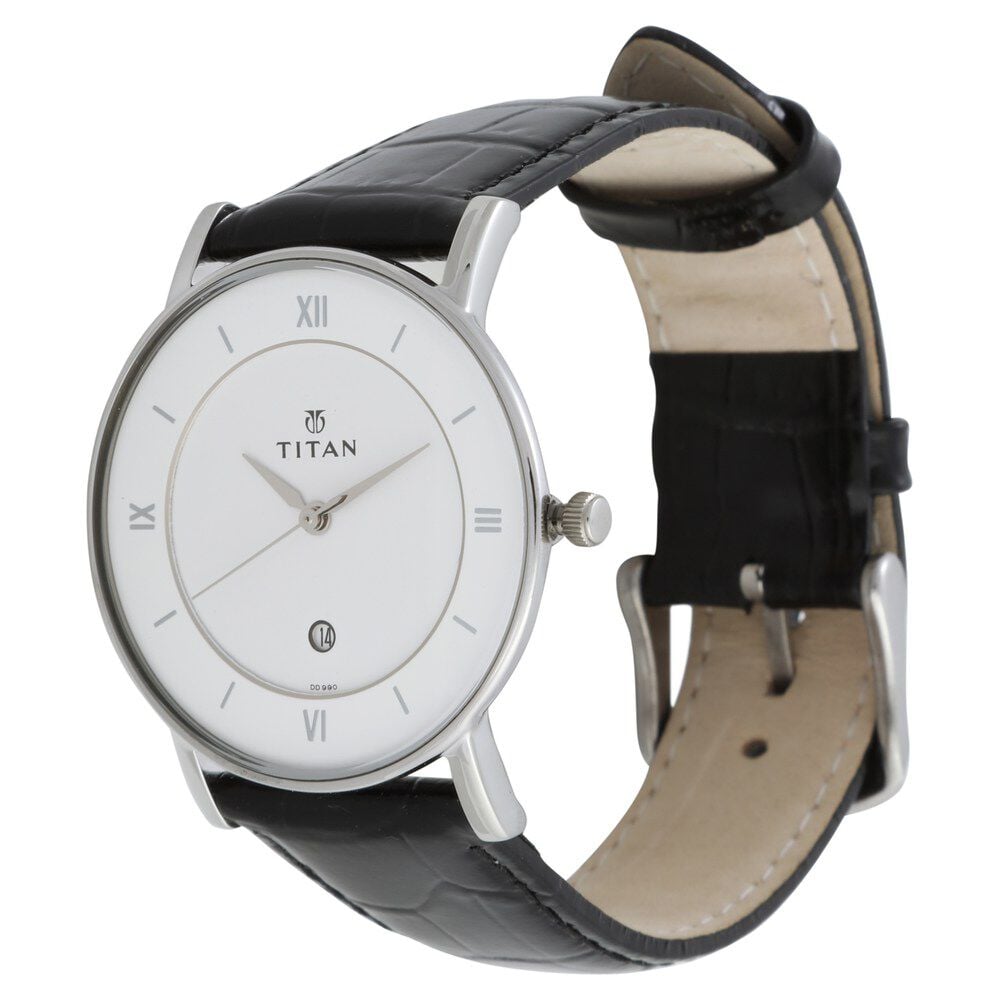 Titan Classic White Dial Analog with Date Leather Strap watch for Men