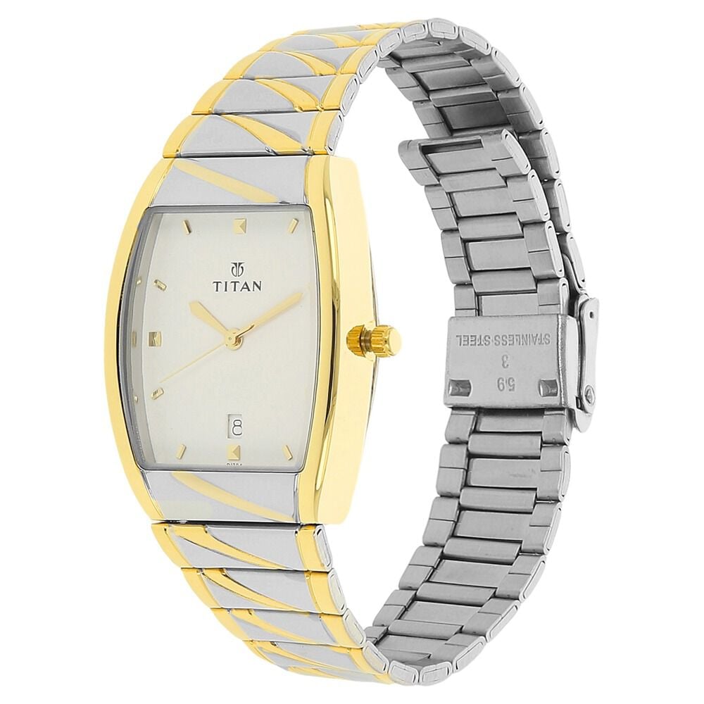 Titan Analog with Date White Dial Stainless Steel Strap watch for Men