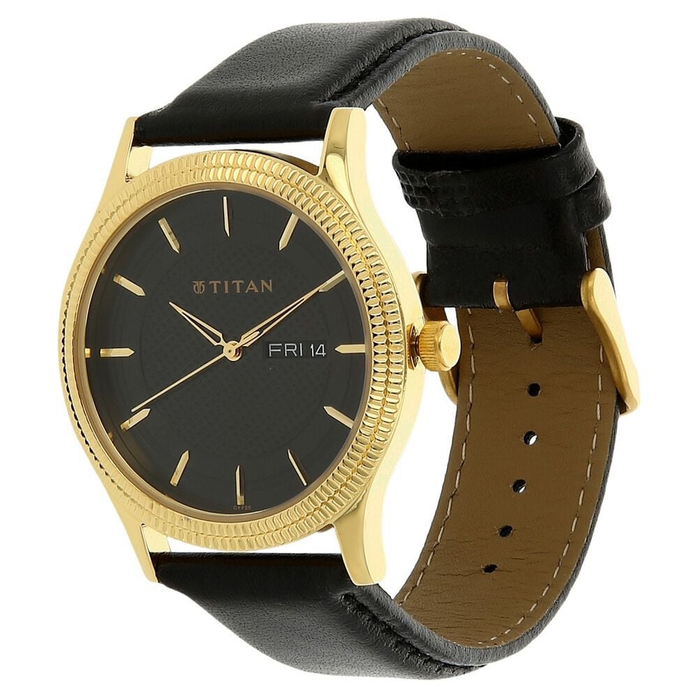 Titan Quartz Analog with Day and Date Black Dial Leather Strap Watch for Men
