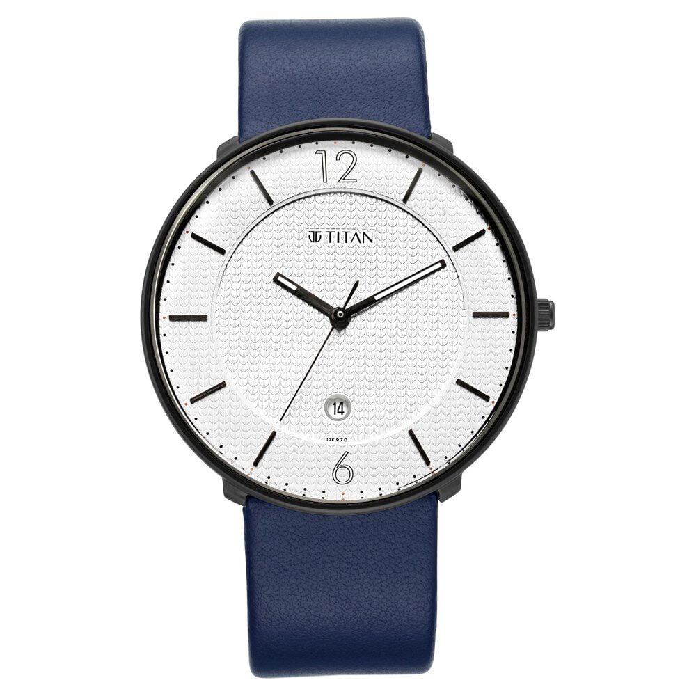 Titan Minimals White Dial Analog with Date Leather Strap watch for Men