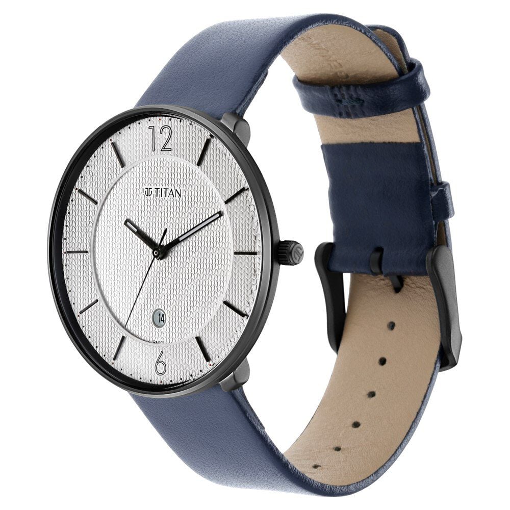 Titan Minimals White Dial Analog with Date Leather Strap watch for Men