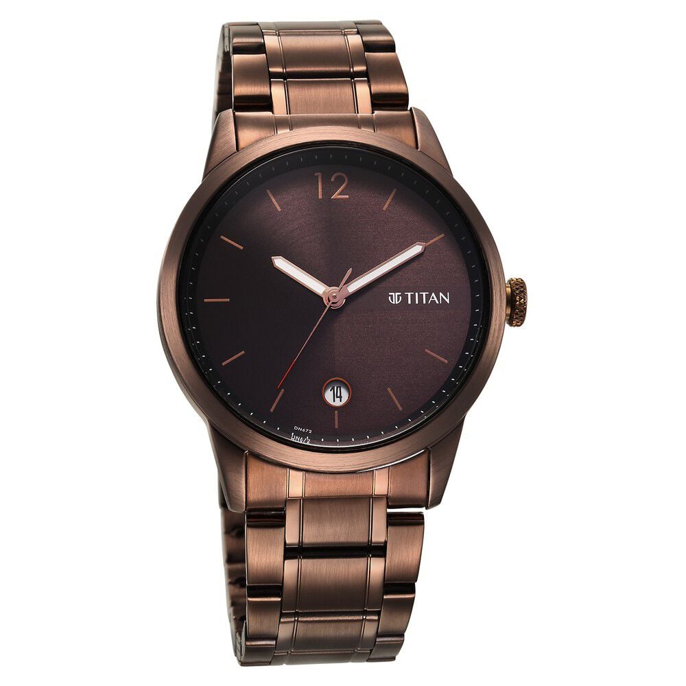 Titan Neo Splash Brown Dial Analog with Date Stainless Steel Strap Watch for Men