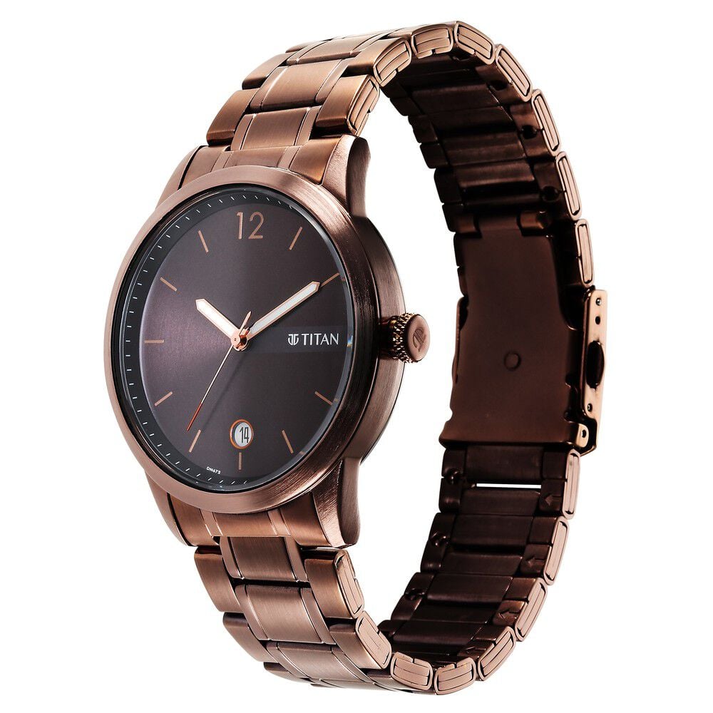 Titan Neo Splash Brown Dial Analog with Date Stainless Steel Strap Watch for Men