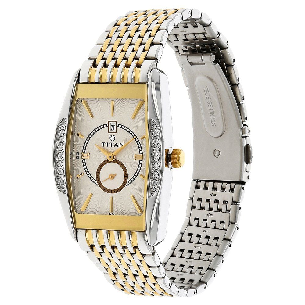 Titan Quartz Analog with Date White Dial Stainless Steel Strap Watch for Men