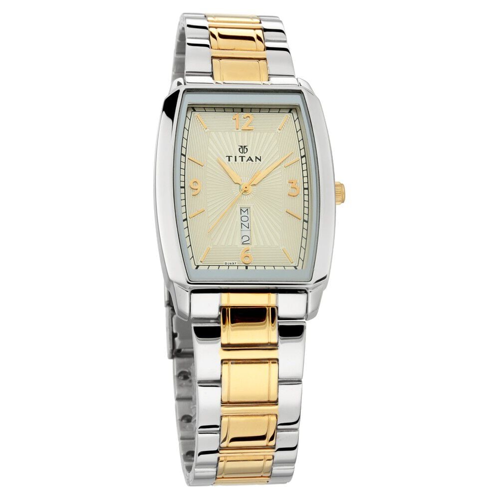 Titan Quartz Analog with Day and Date Silver Dial Stainless Steel Strap Watch for Men