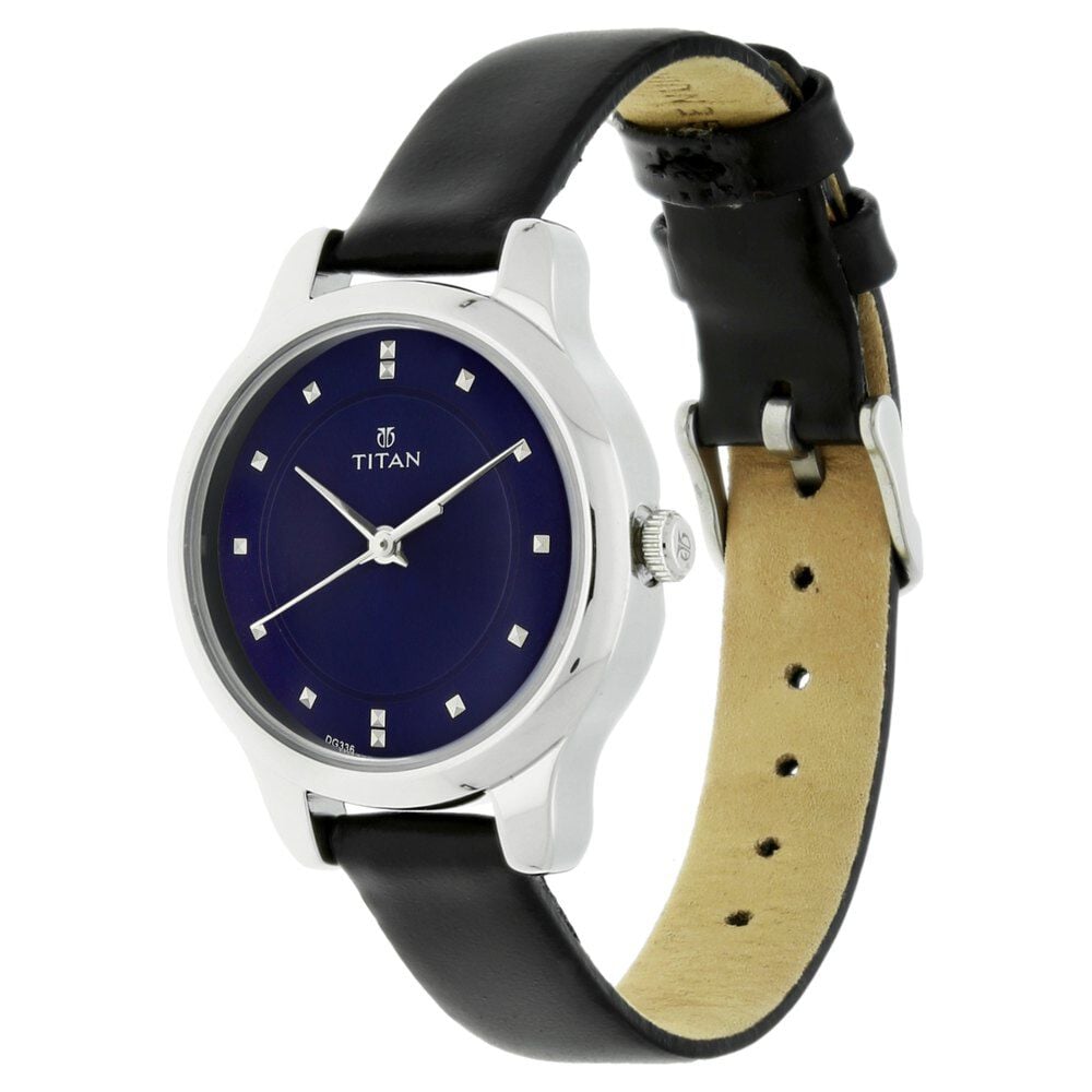 Titan Women's Chic minimalist watch with Blue dial and leather strap