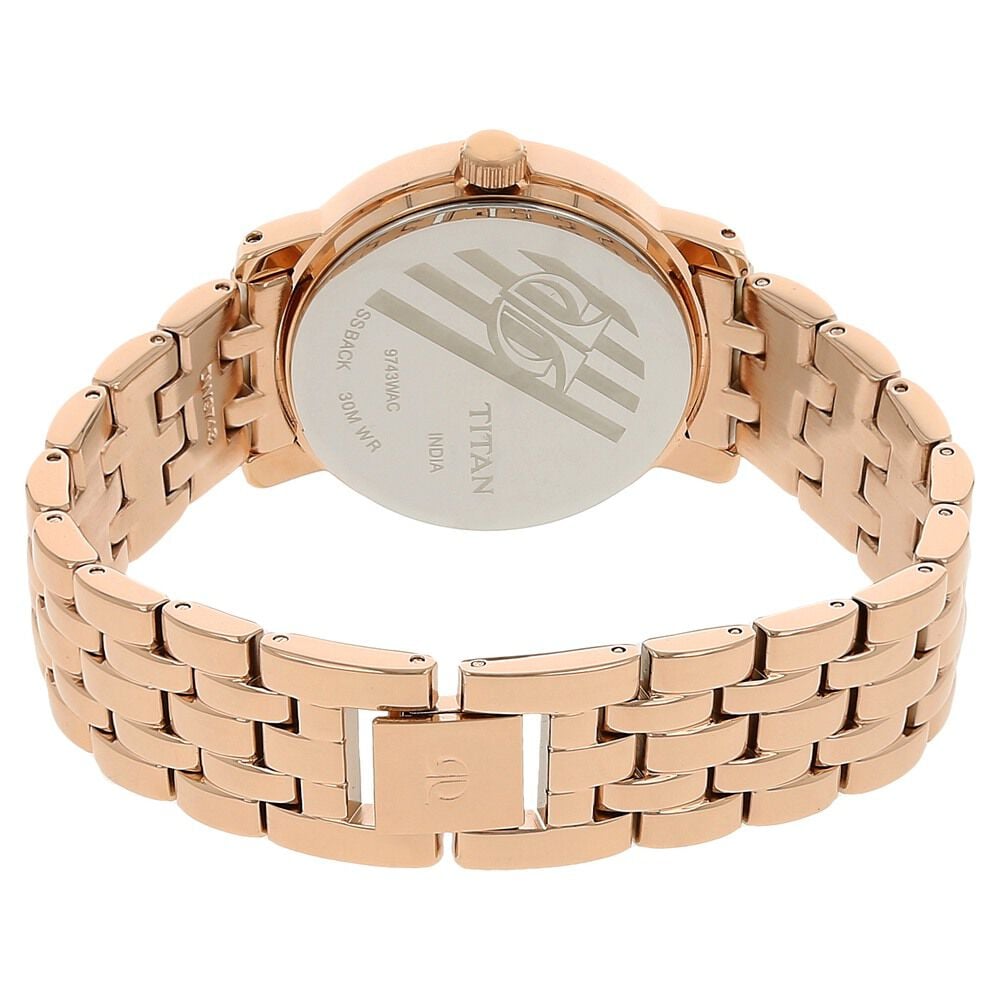 Titan Quartz Analog with Day and Date Rose Gold Dial Metal Strap Watch for Women