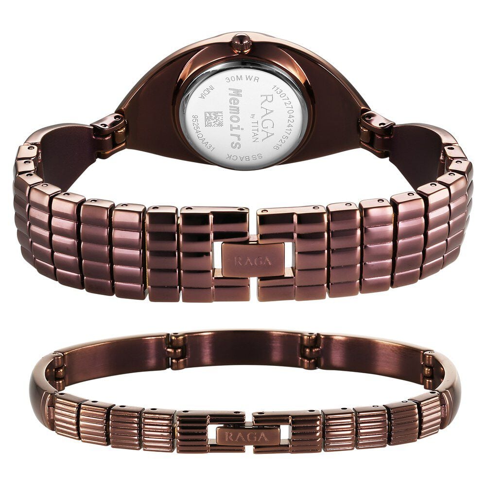Titan Raga Memoirs Quartz Analog Mother Of Pearl Dial With Brown Metal Strap Watch For Women