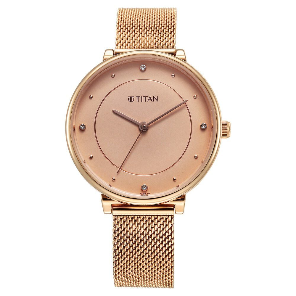 Titan Purple Stackables Quartz Analog Pink Dial Stainless Steel Strap Watch for Women