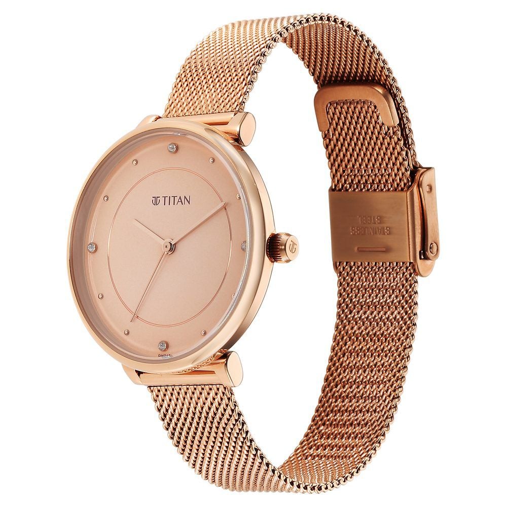 Titan Purple Stackables Quartz Analog Pink Dial Stainless Steel Strap Watch for Women