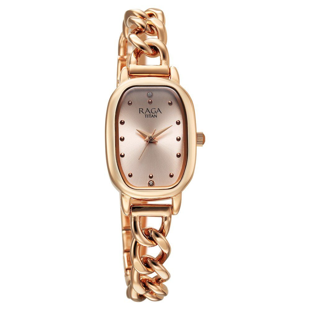 Titan Raga Showstopper Quartz Analog Rose Gold Dial Metal Strap Watch For Women