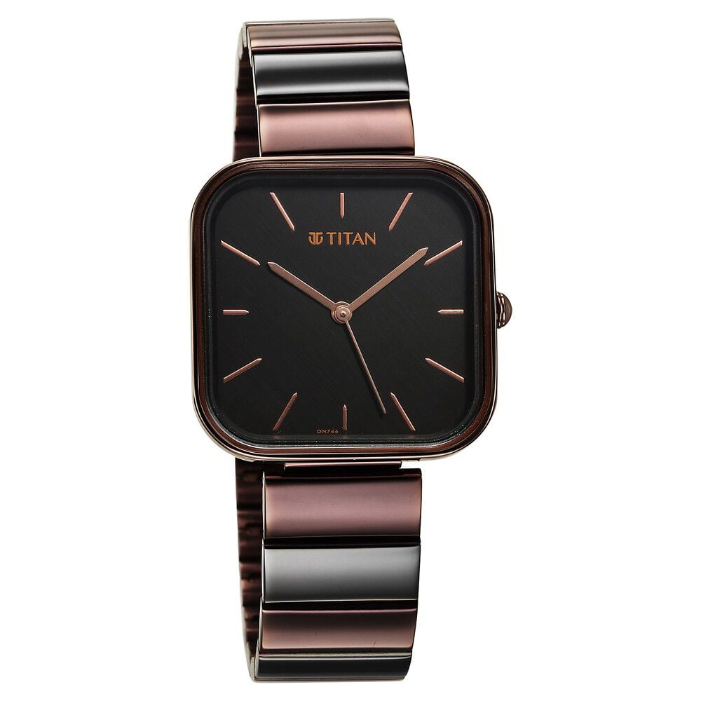Titan Purple Stackables Quartz Analog Black Dial Two Toned Stainless Steel Strap Watch For Women